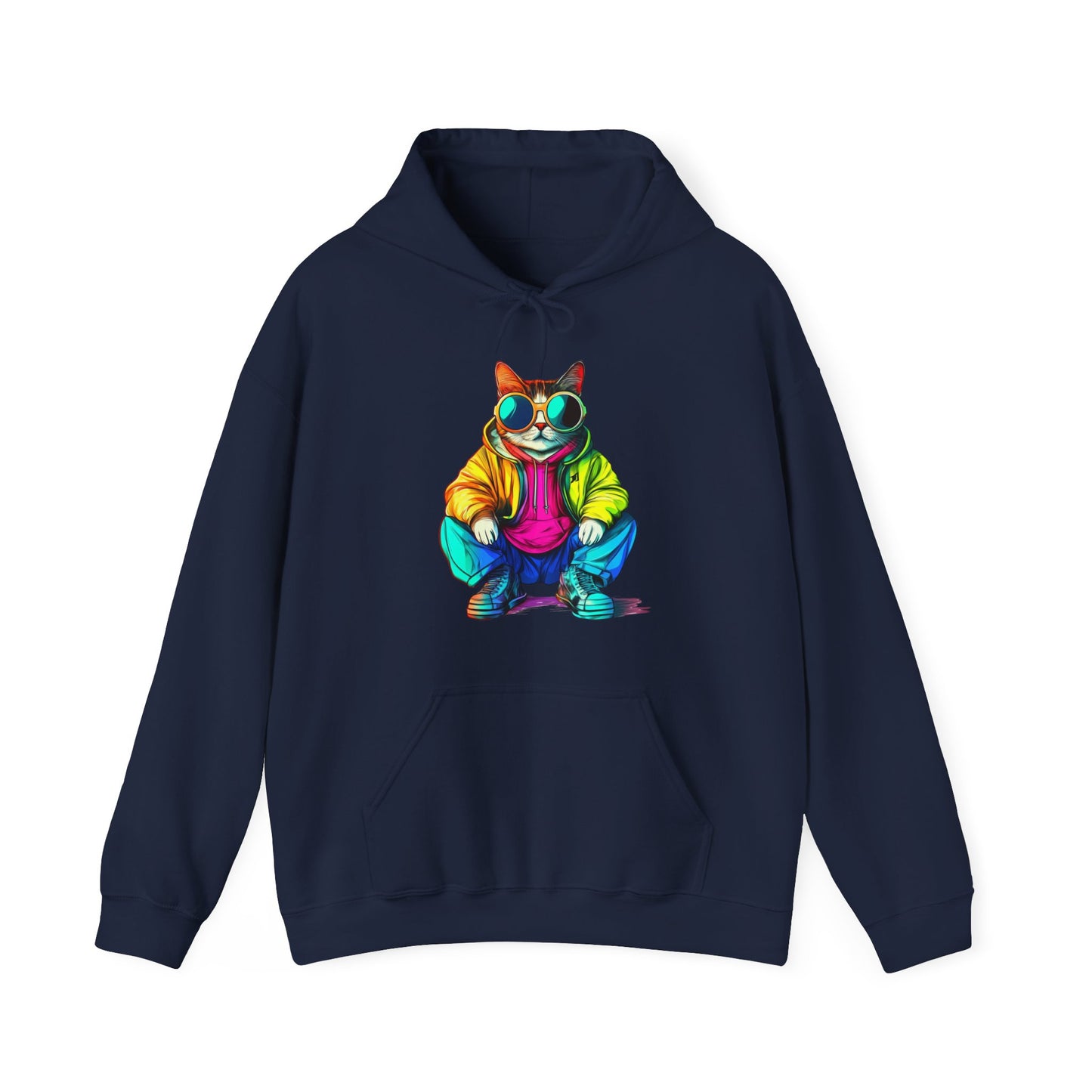 Colorful Retro Cat Hoodie — Vibrant Sunglasses Cat Pullover