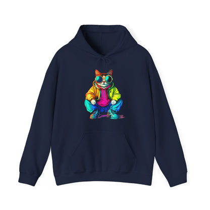 Colorful Retro Cat Hoodie — Vibrant Sunglasses Cat Pullover