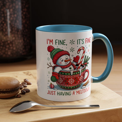 Funny Snowman Christmas Mug – I’m Fine, It’s Fine, Just Having a Meltdown Holiday Cup