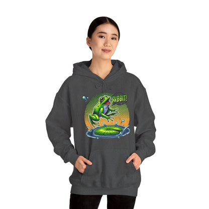 Frog Jump Hoodie – Retro Neon 'Ribbit' Graphic Sweatshirt