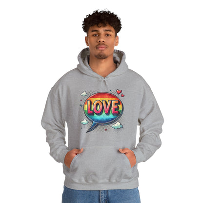Love Speech Bubble Hoodie — Retro Rainbow Graphic Pullover