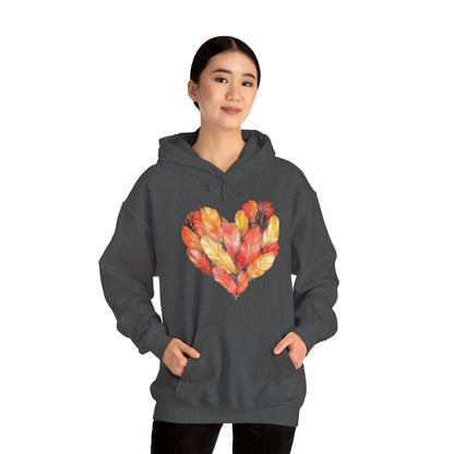 Autumn Leaf Heart Hoodie — Cozy Fall Pullover for Women & Men
