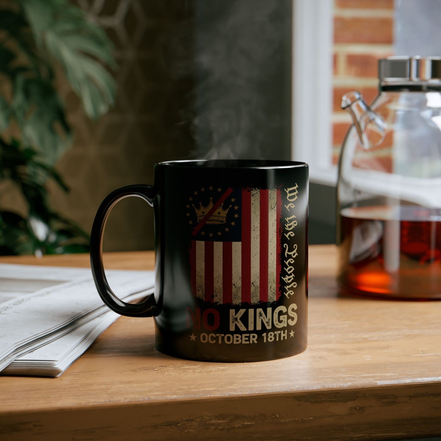 No Kings October 18th Mug – We The People Patriotic Coffee Cup – Vintage American Flag Gift