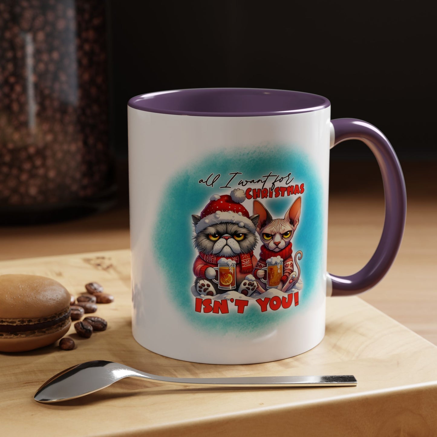 Funny Christmas Cat Coffee Mug — All I Want for Christmas Isn't You Accent Mug