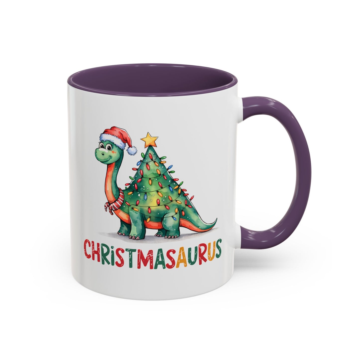 Christmasaurus Accent Coffee Mug — Festive Dino Holiday Coffee Cup (11/15oz)