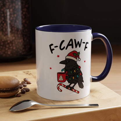 Funny Crow Christmas Mug – F-Caw-F Holiday Crow Cup – Cute Raven Coffee Mug with Lights & Santa Hat