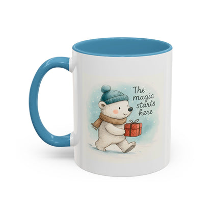 Holiday Polar Bear Coffee Mug — The Magic Starts Here Accent Christmas Mug