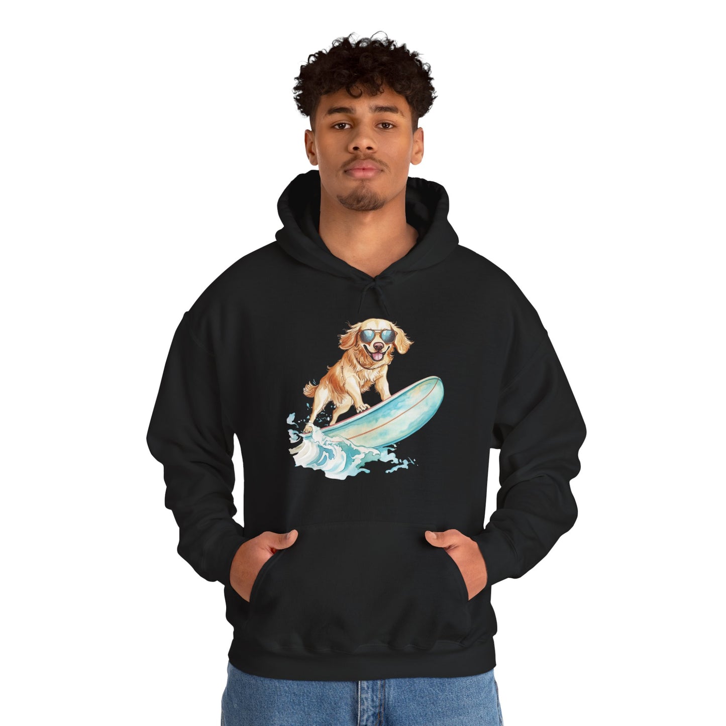 Surfing Golden Retriever Hoodie – Cute Dog Surfboard Pullover