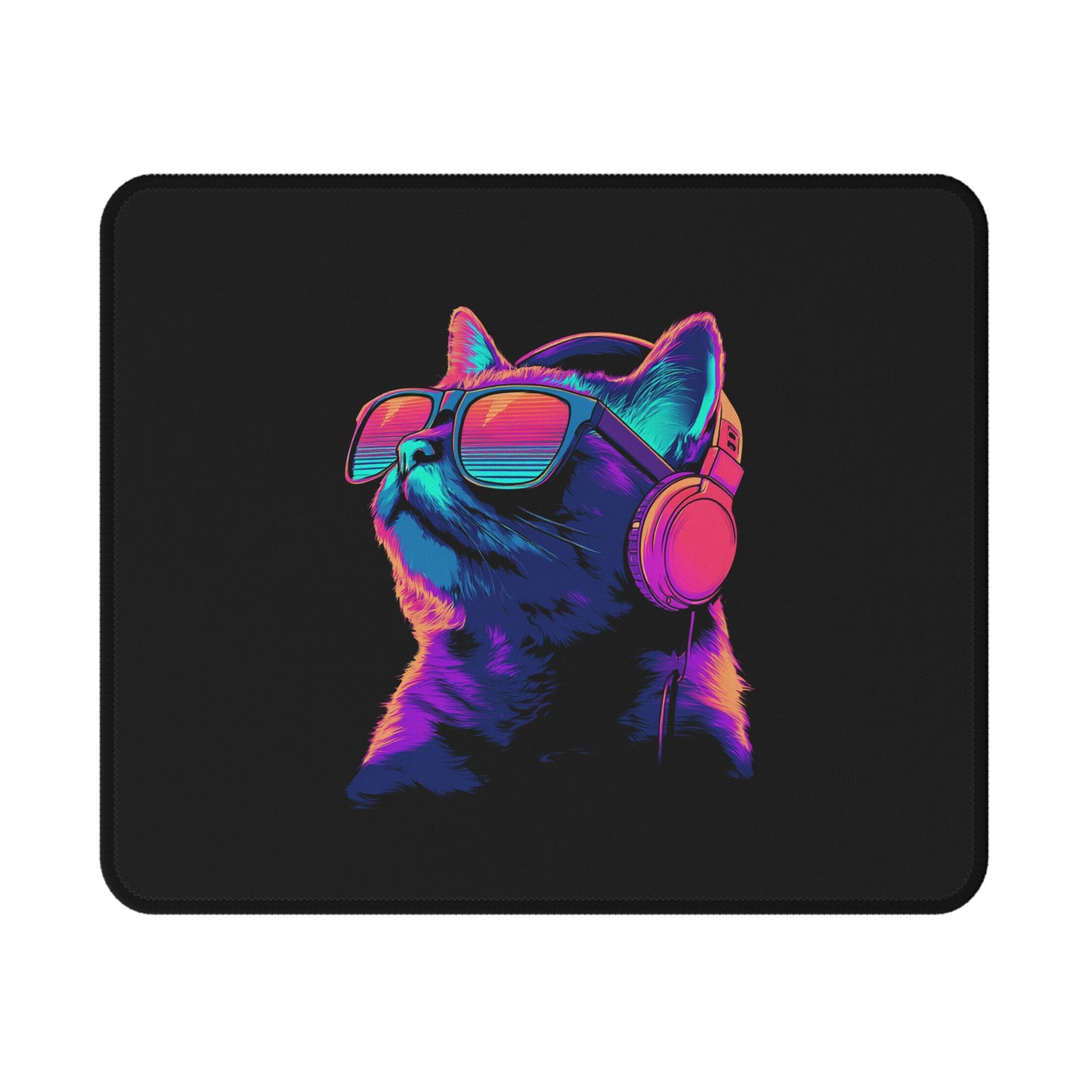 Retro Neon Cat Gaming Mouse Pad — Non‑Slip RGB Headphone & Sunglasses Design