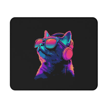 Retro Neon Cat Gaming Mouse Pad — Non‑Slip RGB Headphone & Sunglasses Design