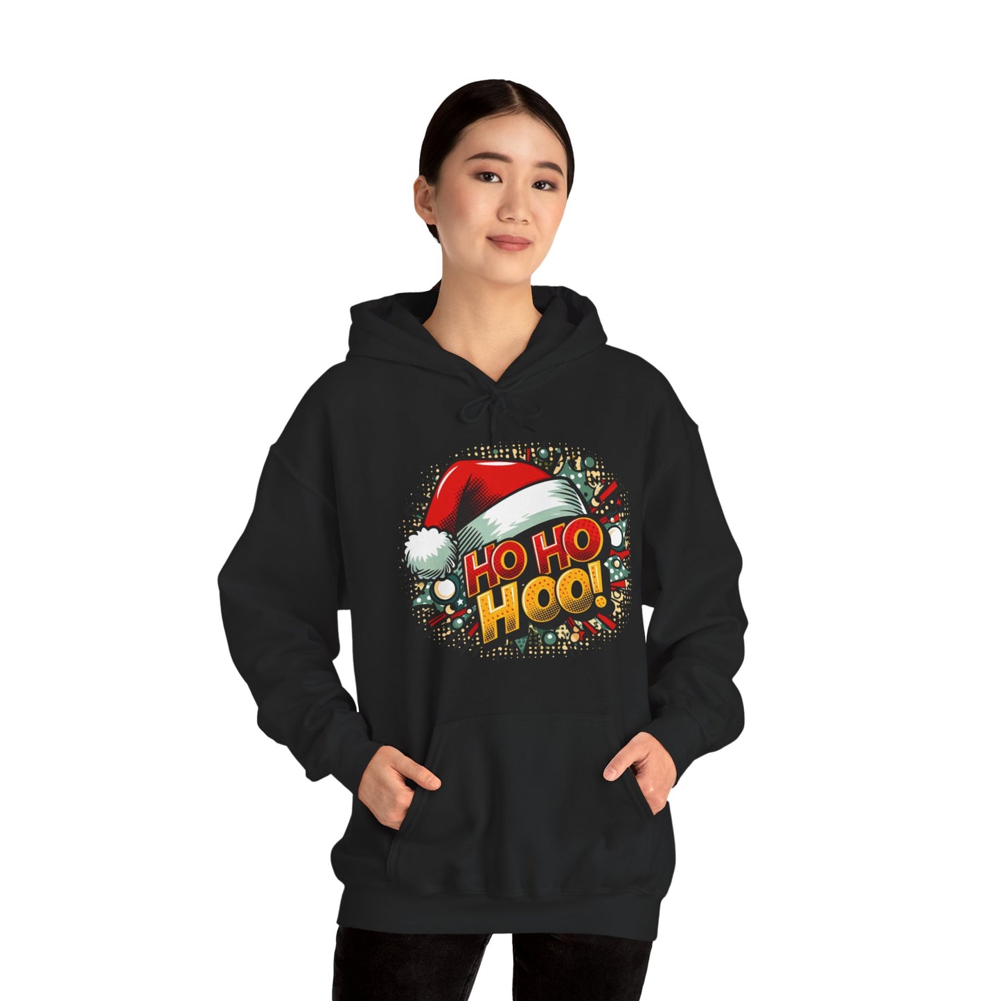 Ho Ho Hoo! Christmas Comic Hoodie — Santa Hat Pop Art Sweatshirt