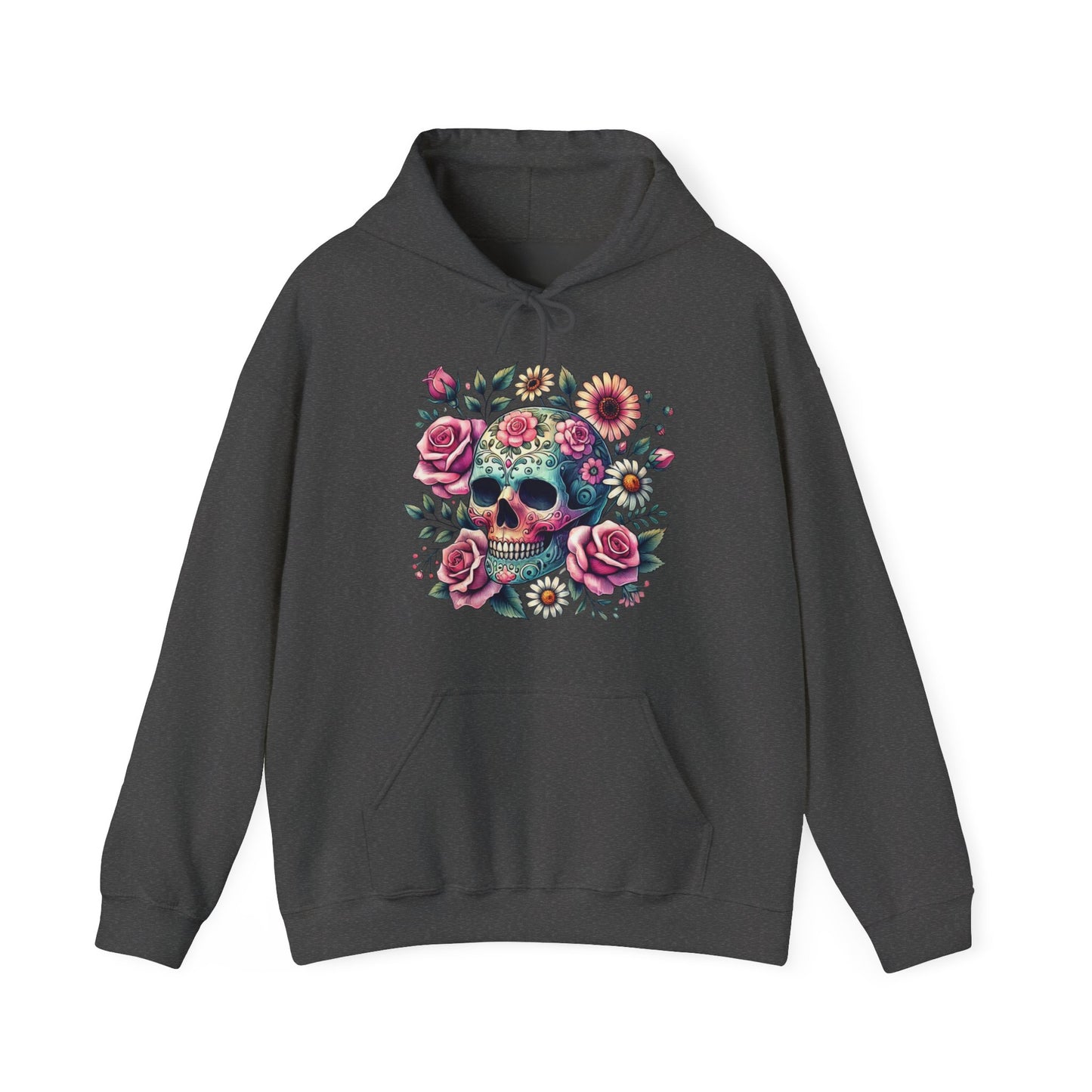 Floral Sugar Skull Hoodie — Day of the Dead Skull & Roses Pullover