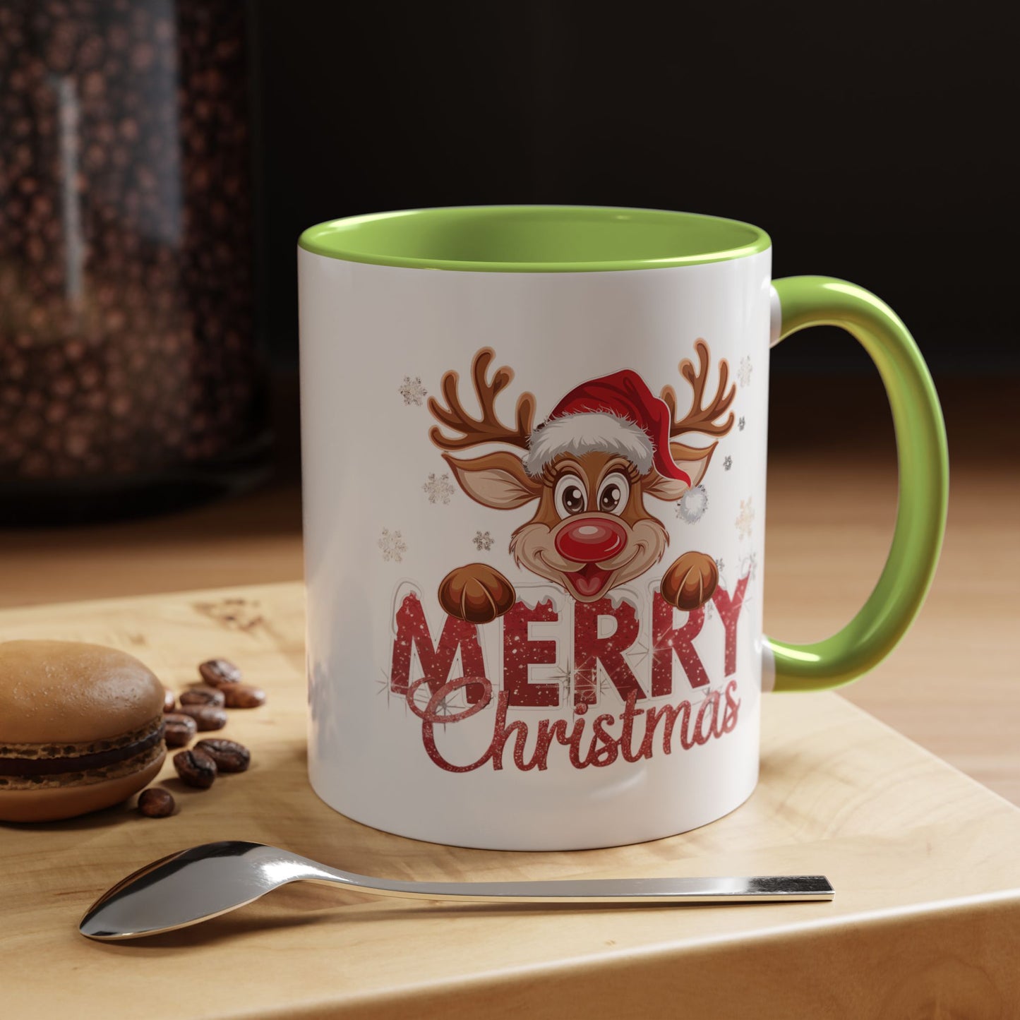 Merry Christmas Reindeer Accent Coffee Mug — Festive Holiday 11/15oz