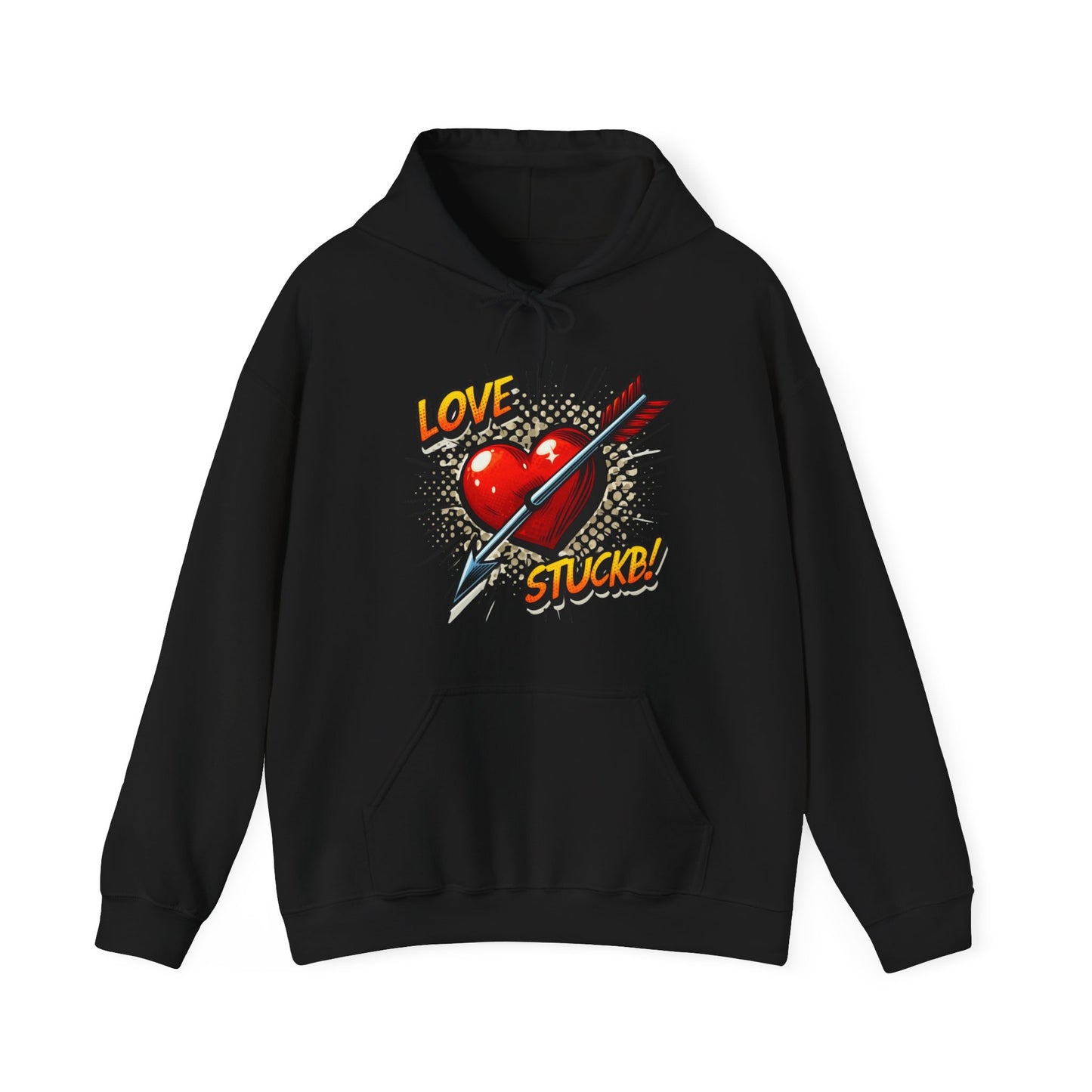 Hoodie — 'Love Stuck!' Retro Heart & Arrow Graphic Hooded Sweatshirt