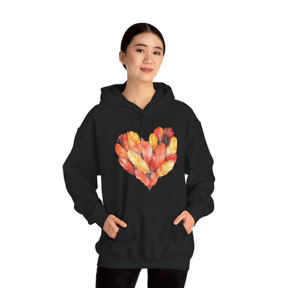 Autumn Leaf Heart Hoodie — Cozy Fall Pullover for Women & Men