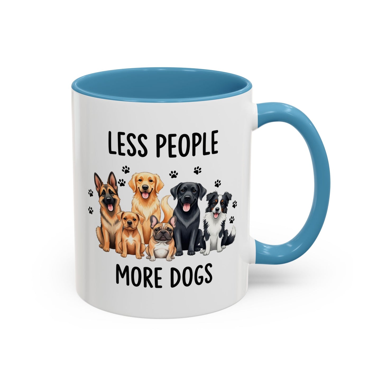Less People More Dogs Accent Coffee Mug — Cute Multi-Breed Dog Lover Tea Mug (11/15 oz)
