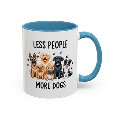 Less People More Dogs Accent Coffee Mug — Cute Multi-Breed Dog Lover Tea Mug (11/15 oz)