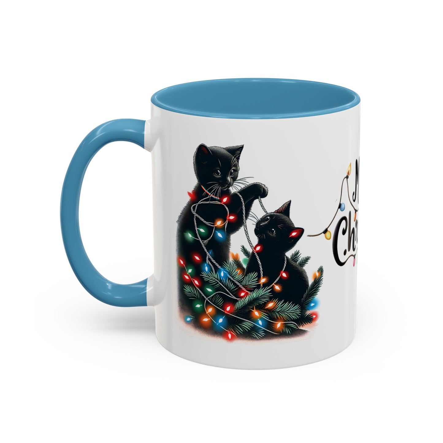 Cute Black Cat Christmas Lights Mug – Festive Holiday Coffee Cup Gift