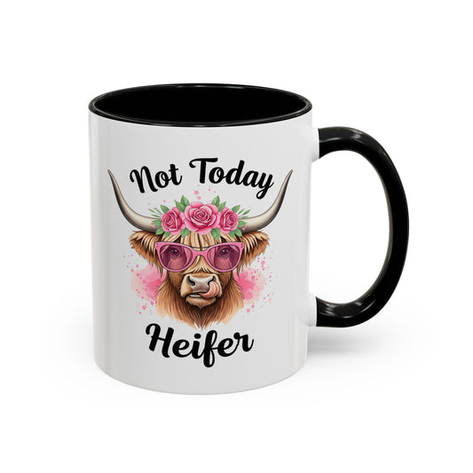 Not Today Heifer Coffee Mug — Floral Highland Cow Accent Mug (11/15oz)