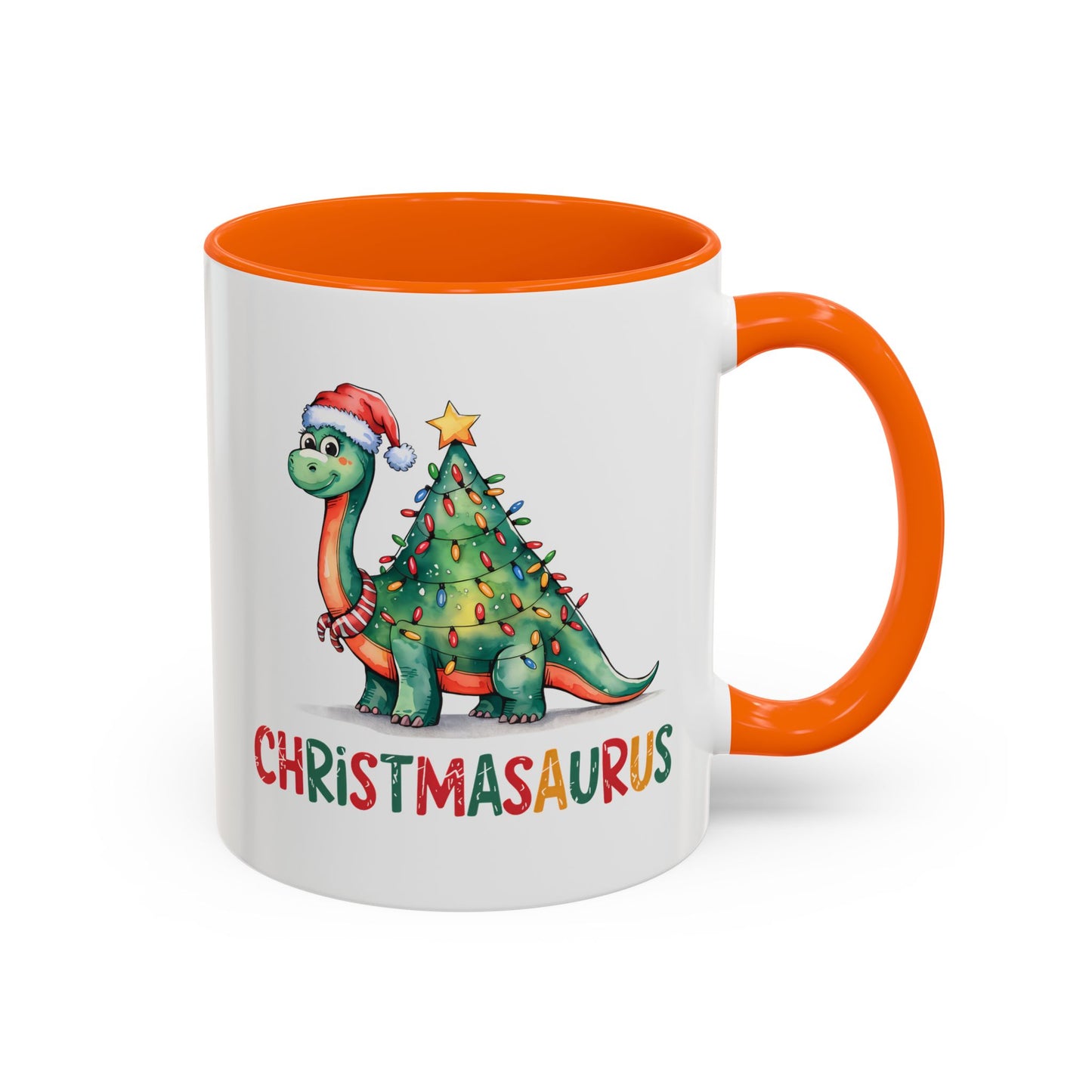 Christmasaurus Accent Coffee Mug — Festive Dino Holiday Coffee Cup (11/15oz)