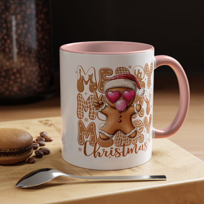 Cute Gingerbread Christmas Mug – Funny Holiday Cookie Cup with Heart Eyes & Bubble Gum