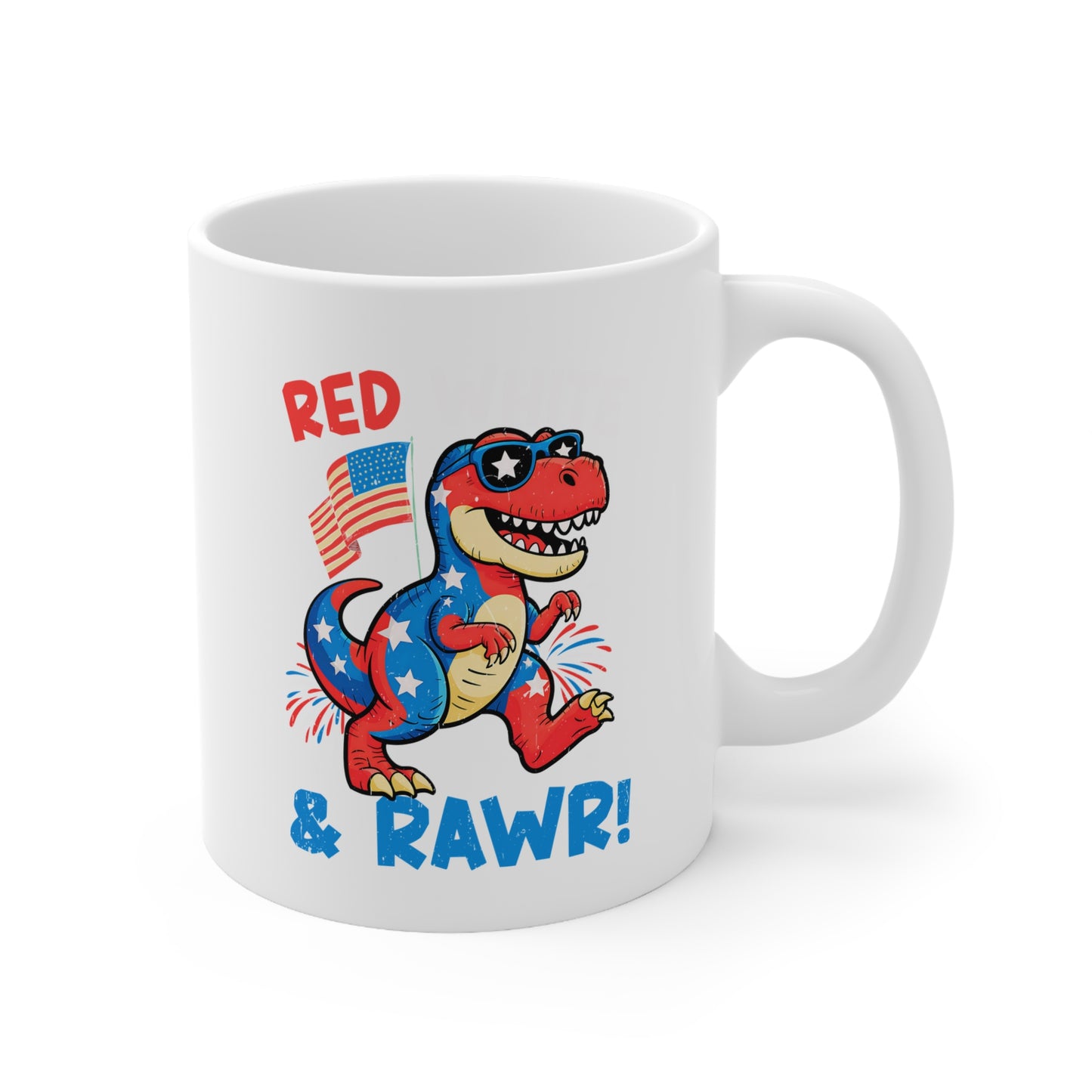 Red White Blue Dinosaur Mug 4th of July T Rex Patriotic Kids Coffee Cup