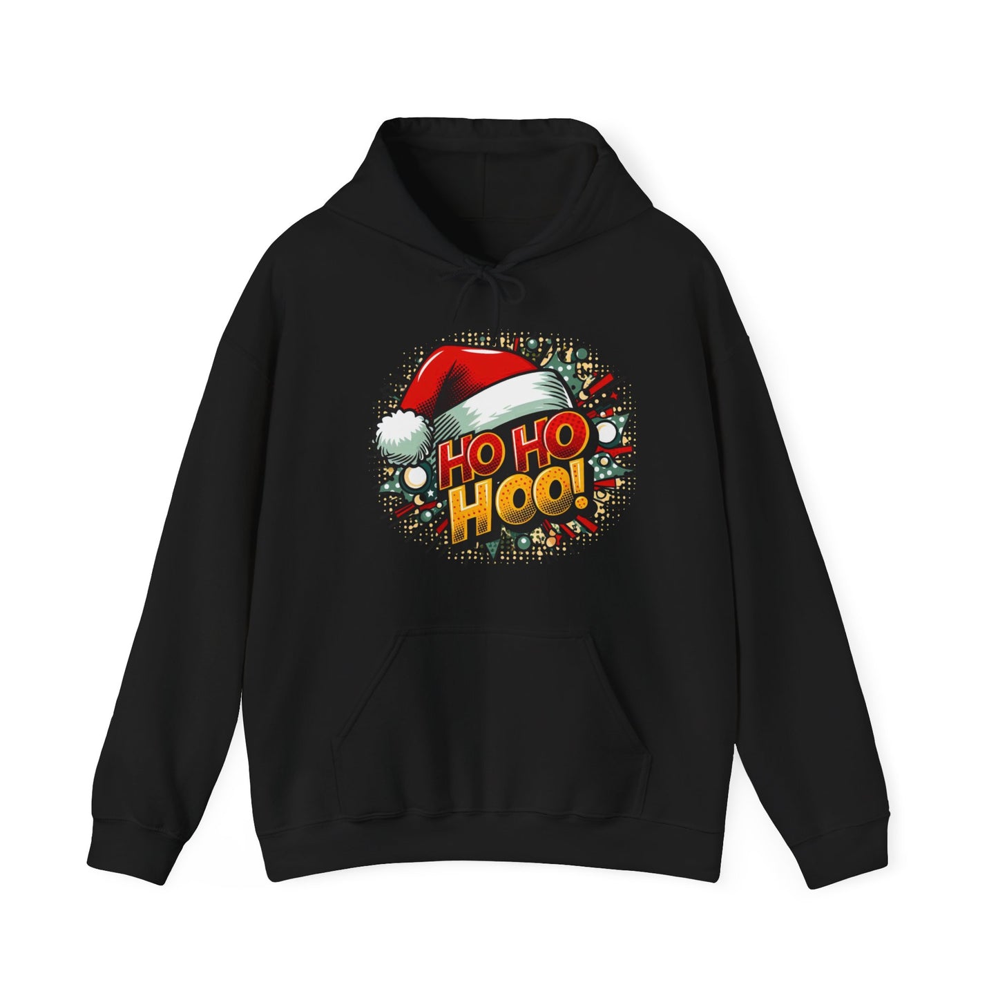 Ho Ho Hoo! Christmas Comic Hoodie — Santa Hat Pop Art Sweatshirt
