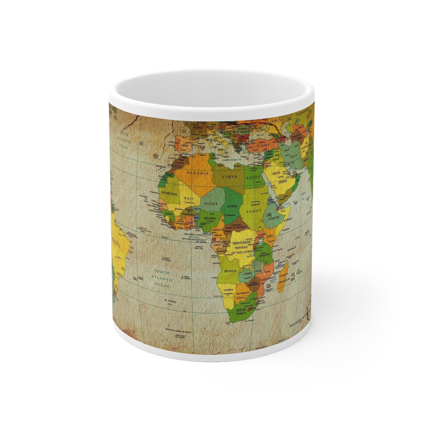 Vintage World Map Mug Antique Style Geography Coffee Mug