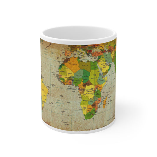 Vintage World Map Mug Antique Style Geography Coffee Mug