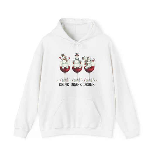 Wine Snowmen Hoodie – 'Drink Drank Drunk' Holiday Sweatshirt