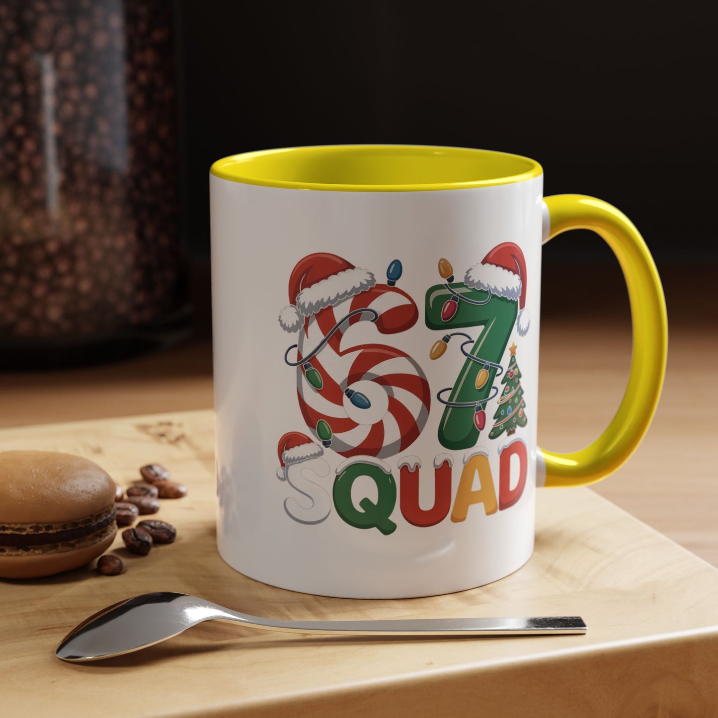 Christmas 07 Squad Accent Coffee Mug – Holiday Candy Cane & Santa Hat Design