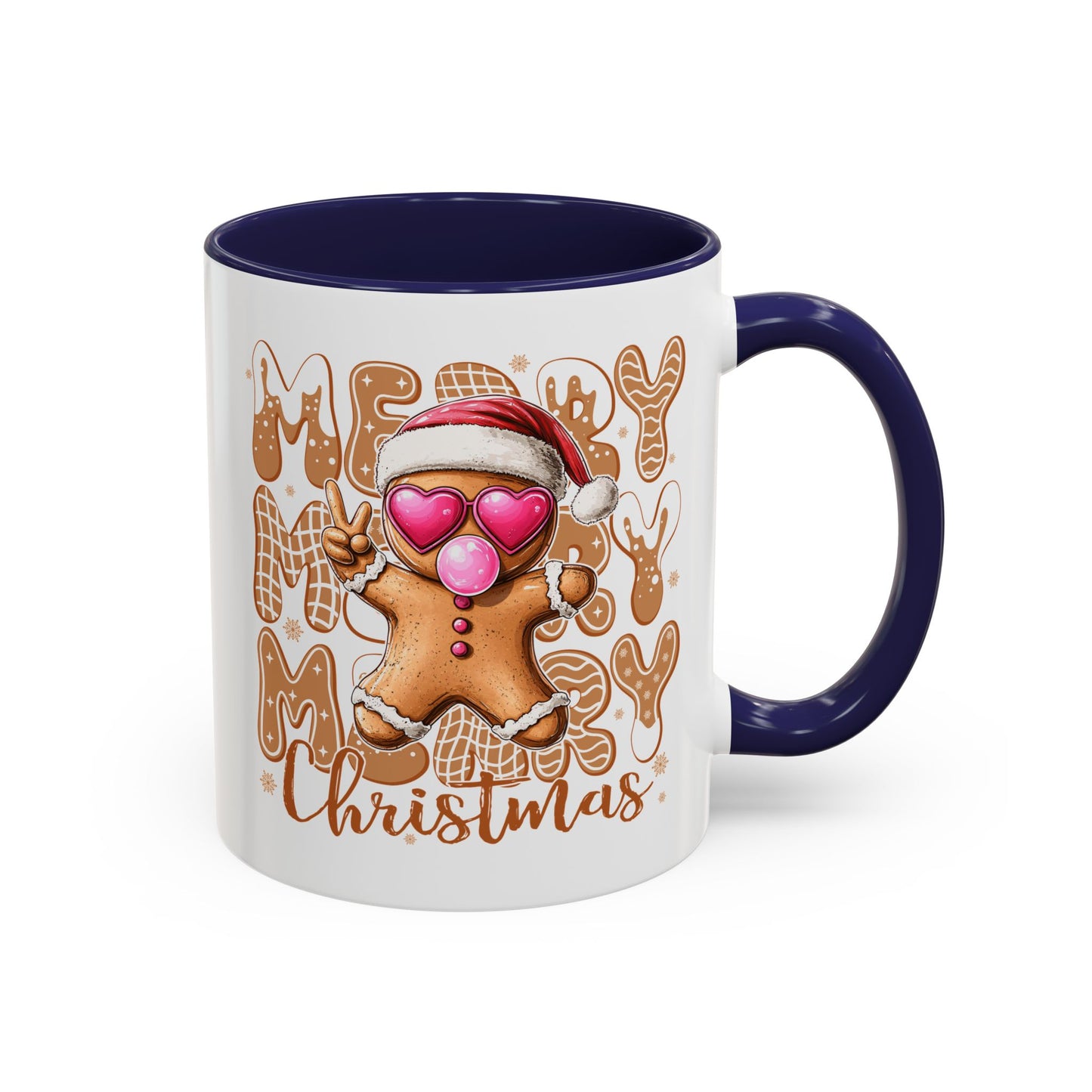 Cute Gingerbread Christmas Mug – Funny Holiday Cookie Cup with Heart Eyes & Bubble Gum