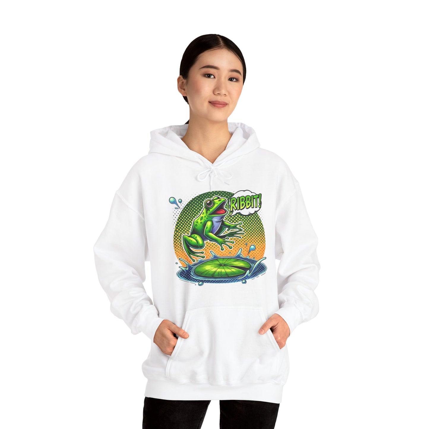Frog Jump Hoodie – Retro Neon 'Ribbit' Graphic Sweatshirt