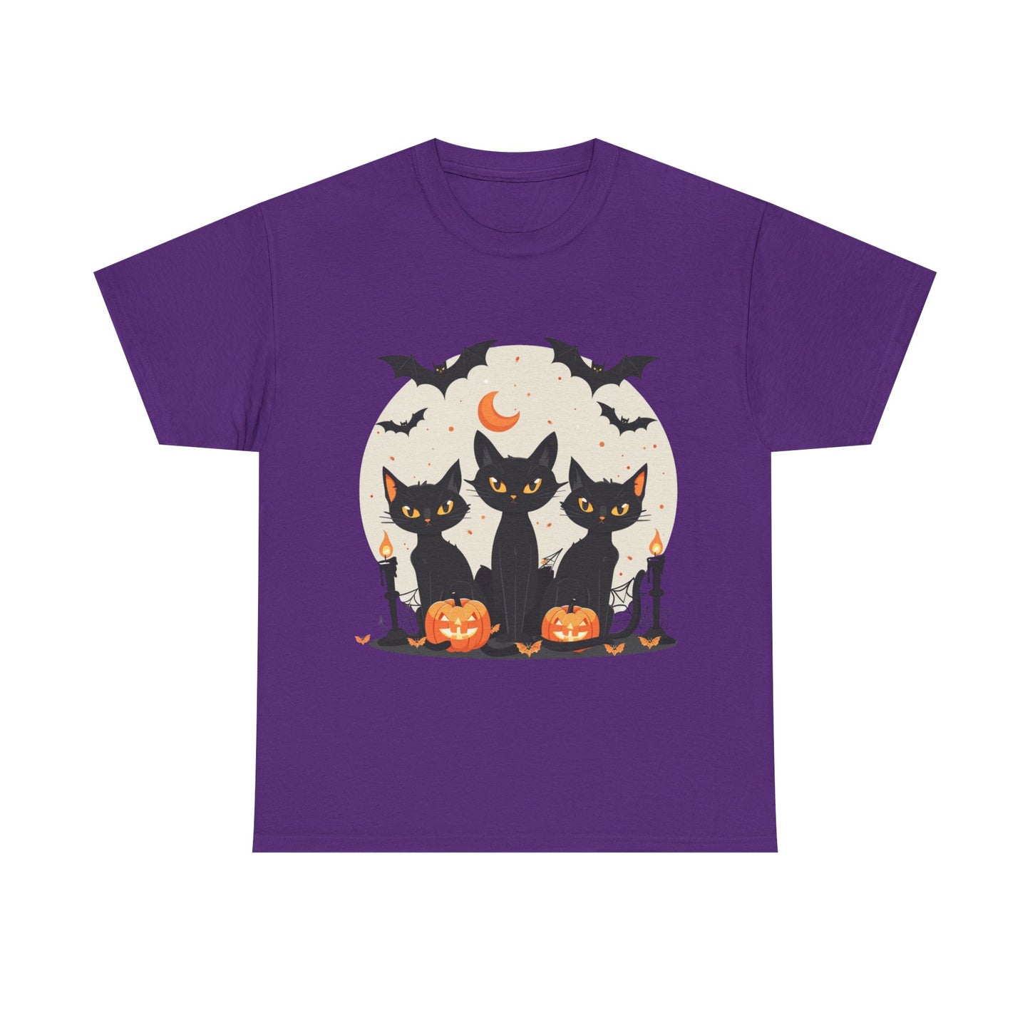 Halloween Black Cat T-Shirt – Cute Spooky Cats with Pumpkins & Bats Print