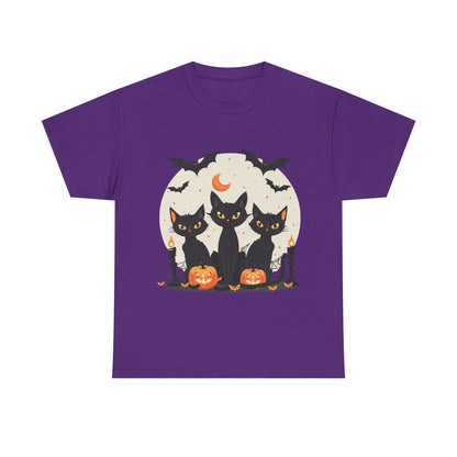 Halloween Black Cat T-Shirt – Cute Spooky Cats with Pumpkins & Bats Print