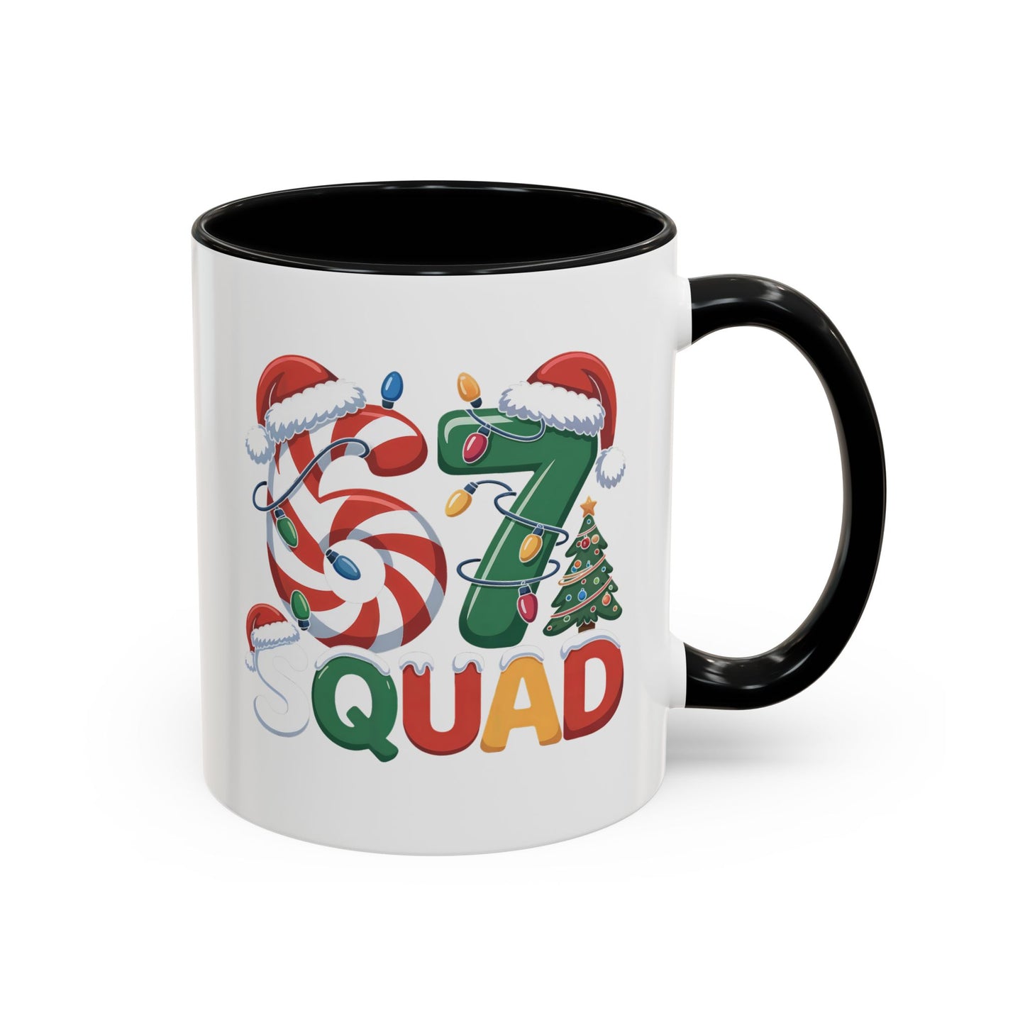 Christmas 07 Squad Accent Coffee Mug – Holiday Candy Cane & Santa Hat Design
