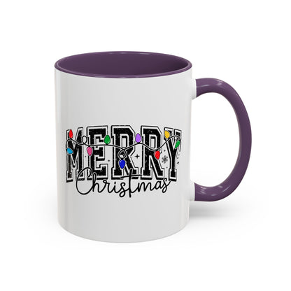Merry Christmas Accent Coffee Mug – Holiday Lights Festive Ceramic Mug (11/15 oz)