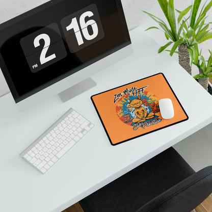 Desk Mat — Orange ‘Zen Mode Off, Stay Pawsitive’ Cat Gaming/Office Mousepad