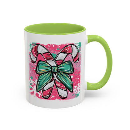 Candy Cane Bow Coffee Mug — Festive Holiday Accent Mug (11/15oz)