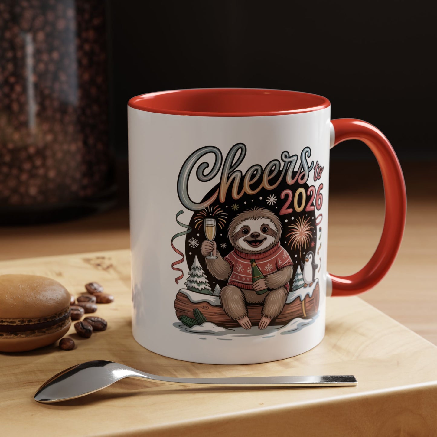 Cheers to 2026 Sloth New Year Mug – Cute Celebration Coffee Cup