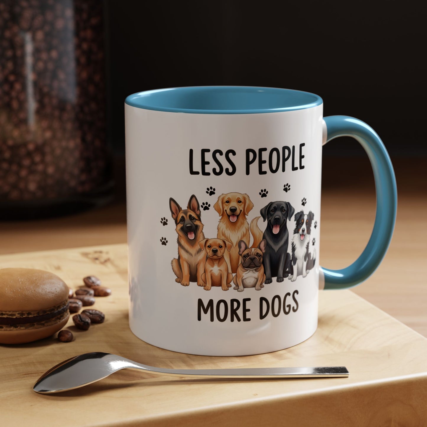 Less People More Dogs Accent Coffee Mug — Cute Multi-Breed Dog Lover Tea Mug (11/15 oz)