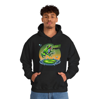 Frog Jump Hoodie – Retro Neon 'Ribbit' Graphic Sweatshirt