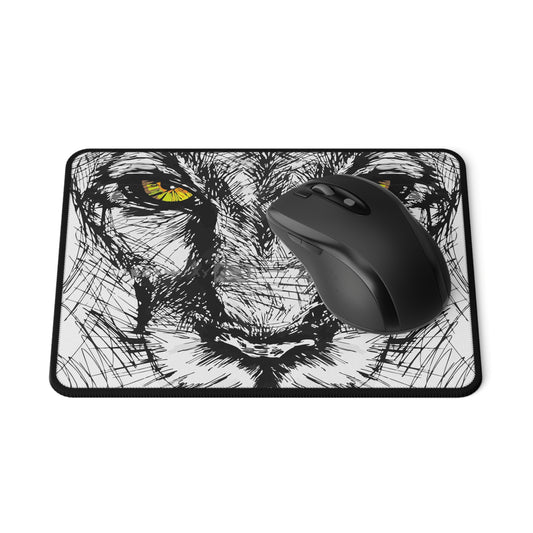 Lion Sketch Gaming Mouse Pad — Yellow-Eyed Non-Slip Desk Pad