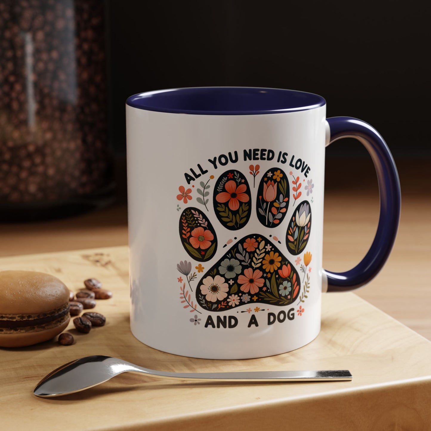 All You Need Is Love and a Dog Floral Paw Coffee Mug (11/15oz)