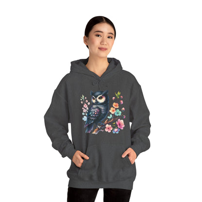 Floral Night Owl Hoodie – Watercolor Owl & Blossom Pullover