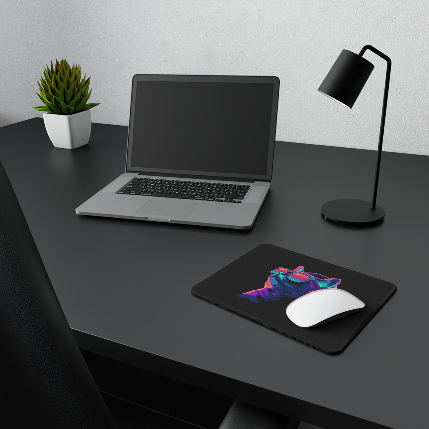 Retro Neon Cat Gaming Mouse Pad — Non‑Slip RGB Headphone & Sunglasses Design
