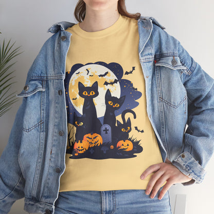 Spooky Cat Halloween Tee, Unisex Cotton T-Shirt, Cats, Halloween Gift