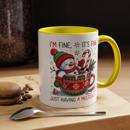 Funny Snowman Christmas Mug – I’m Fine, It’s Fine, Just Having a Meltdown Holiday Cup