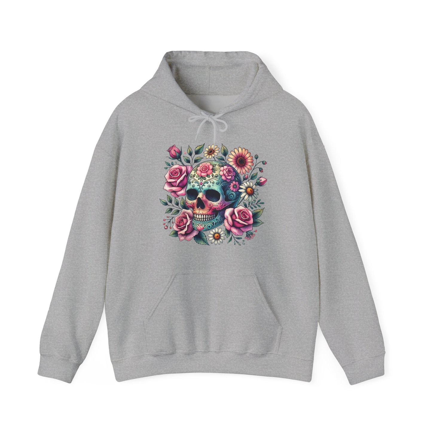 Floral Sugar Skull Hoodie — Day of the Dead Skull & Roses Pullover