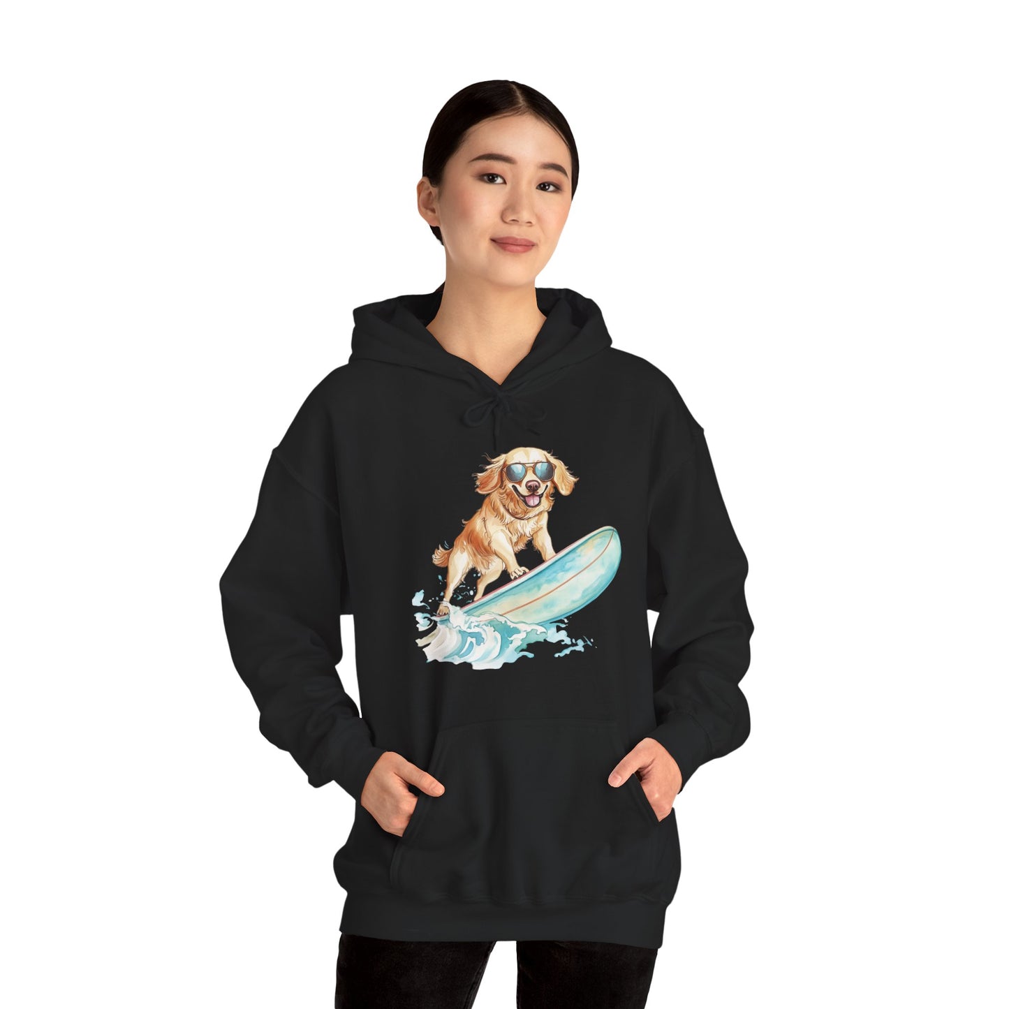 Surfing Golden Retriever Hoodie – Cute Dog Surfboard Pullover